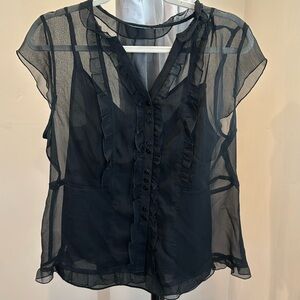Sheer silk ruffle blouse with cami